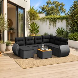8 Piece Modular Black Garden Sofa Set for Outdoor Living
