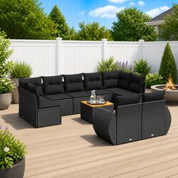 10 Piece Garden Sofa Set with Cushions Black Outdoor Patio Furniture Modular