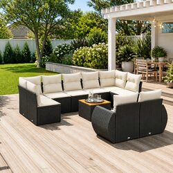 Elegant Black Poly Rattan Outdoor Sofa Set - 10 Pieces