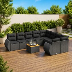 Garden Sofa Set 10 Piece Outdoor Furniture Black Poly Rattan Modular Patio