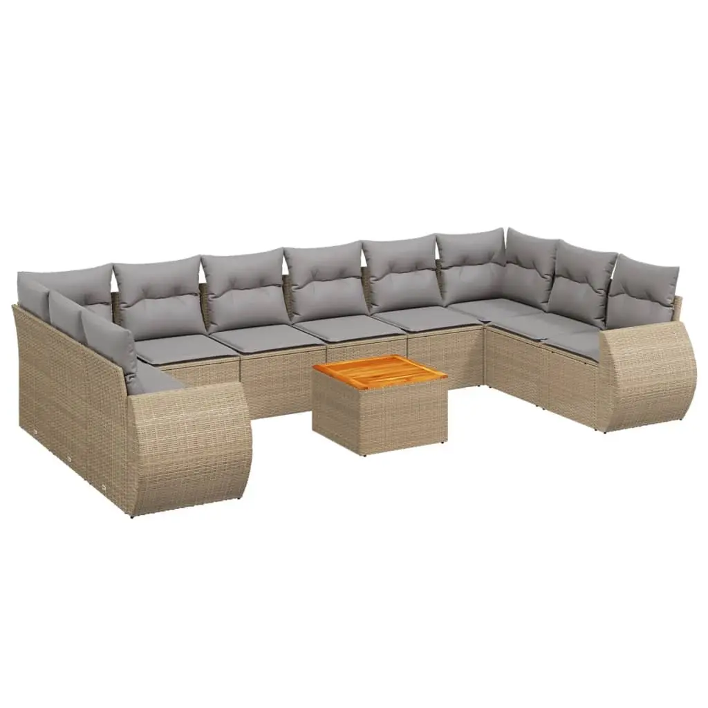 Garden Sofa Set 11 Piece Outdoor Furniture Patio Beige Poly Rattan with Cushions