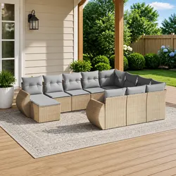 Beige Outdoor Sofa Set: 11-Piece Comfort for Your Patio