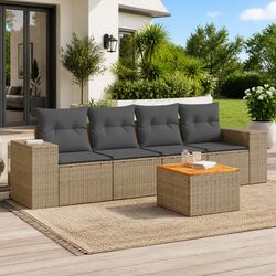 5 Piece Garden Sofa Set Outdoor Furniture Poly Rattan Beige with Cushions Patio