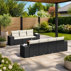 Garden Sofa Set 8 Piece Outdoor Furniture Black Poly Rattan Modular with
