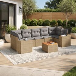 Garden Sofa Set 8 Piece Outdoor Furniture Patio Beige Poly Rattan Modular with
