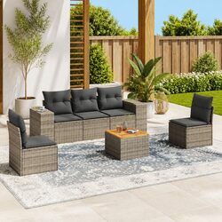 Garden Sofa Set 6 Piece Outdoor Furniture Grey Poly Rattan Modular Patio Seating