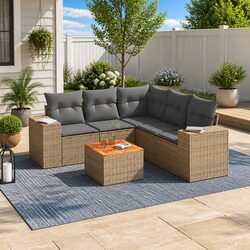 Outdoor 6-Piece Sofa Set: Comfortable Beige Modular Furniture