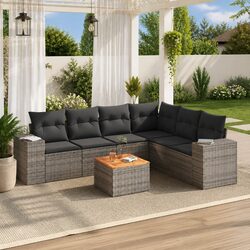 Garden Sofa Set 7 Piece Grey Poly Rattan Outdoor Furniture Patio Seating with