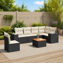 7 Piece Garden Sofa Set Outdoor Furniture Patio Lounge Poly Rattan Black