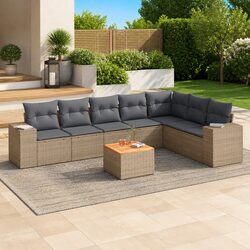 8 Piece Garden Sofa Set Outdoor Furniture Beige Poly Rattan with Cushions Patio