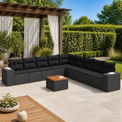10 Piece Garden Sofa Set Outdoor Patio Furniture with Cushions Storage Black