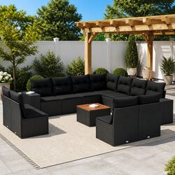 Garden Sofa Set 12 Piece Outdoor Furniture Black Poly Rattan Modular with