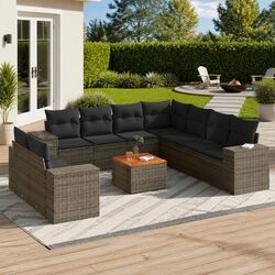 Modular 10-Piece Grey Garden Sofa Set for Outdoor Living