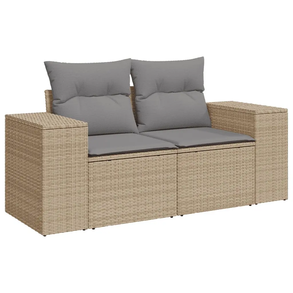 9 Piece Garden Sofa Set Outdoor Furniture Beige Poly Rattan with Cushions