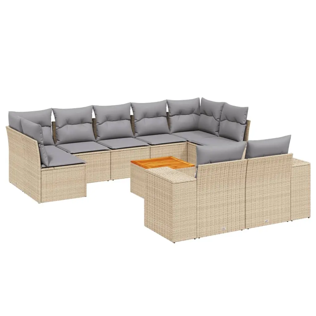 Garden Sofa Set 10 Piece Outdoor Furniture Beige Poly Rattan Modular Patio
