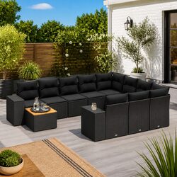 Garden Sofa Set 11 Pieces Outdoor Furniture Backyard Patio Poly Rattan Black