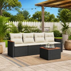 5 Piece Garden Sofa Set Outdoor Patio Furniture Black Poly Rattan with Cushions