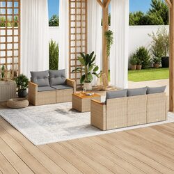 6 Piece Outdoor Garden Sofa Set in Beige Rattan