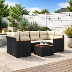 Outdoor Sofa Set 7 Piece Black Poly Rattan Garden Furniture Modular