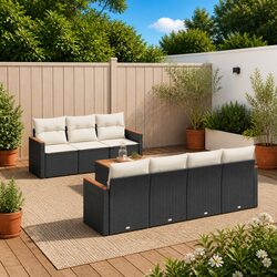 Stylish 8 Piece Black Poly Rattan Lounge Set for Your Patio