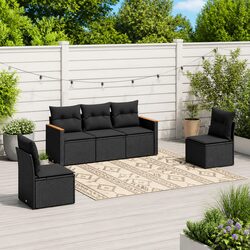 Garden Sofa Set 5 Piece Outdoor Patio Furniture Black Poly Rattan Modular