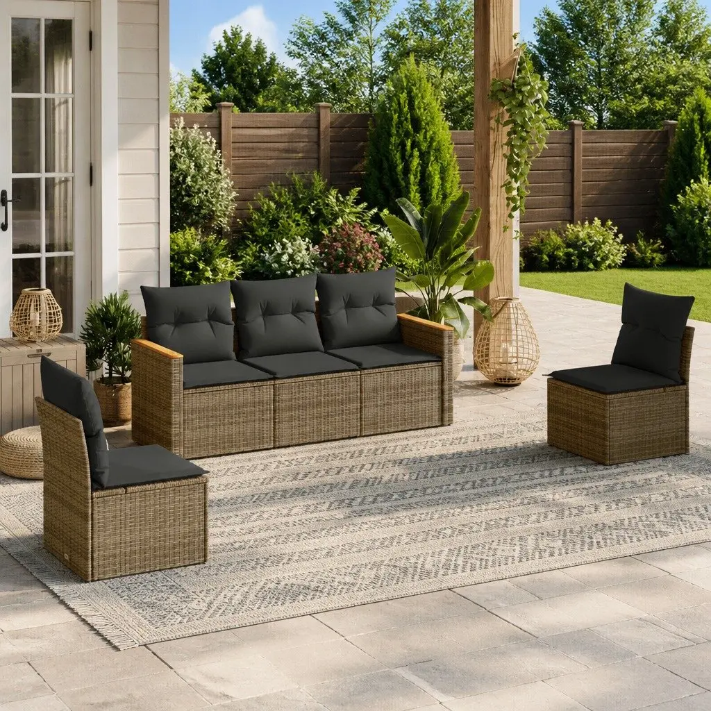 Garden Sofa Set 5 Piece Outdoor Furniture Patio Sectional Grey Rattan Modular