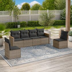 Garden Sofa Set 6 Piece Outdoor Furniture Grey with Cushions Modular Patio