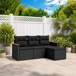 Outdoor 4-Piece Sofa Set in Black Poly Rattan