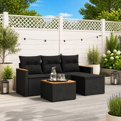 Garden Sofa Set 5 Piece Outdoor Furniture Black Poly Rattan Patio with Storage