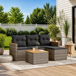 5 Piece Garden Sofa Set Outdoor Patio Furniture with Cushions Grey Rattan