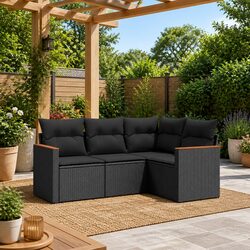 Outdoor 4-Piece Sofa Set in Black Rattan for Cozy Spaces