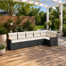 6 Piece Garden Sofa Set - Outdoor Patio Seating in Black Rattan