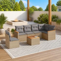 Beige 7 Piece Garden Sofa Set for Relaxation