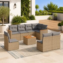 Enhance Your Patio with this 9-Piece Beige Garden Sofa Set