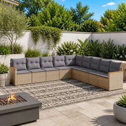 Beige 9-Piece Outdoor Sofa Set for Relaxed Living