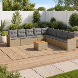 10-Piece Modular Garden Sofa Set in Beige Rattan