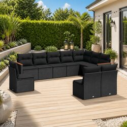 10 Piece Outdoor Patio Sofa Set in Black Rattan