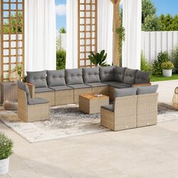 Garden Sofa Set 11 Piece Outdoor Furniture Beige Poly Rattan Patio Sectional