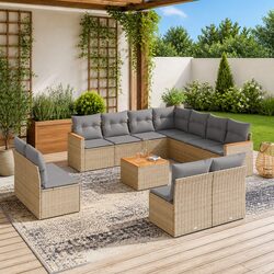 Outdoor 12 Piece Garden Sofa Set in Beige with Cushions