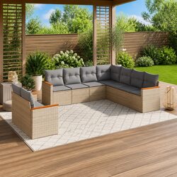 Comfortable Beige Outdoor Sofa Set - 9 Pieces