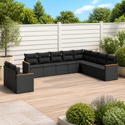 10-Piece Outdoor Black Rattan Sofa Set for Relaxing