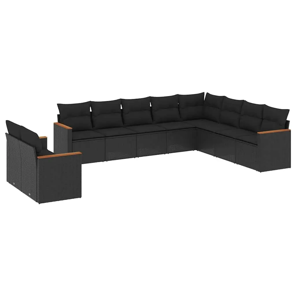 Garden Sofa Set 10 Piece Outdoor Furniture Black Poly Rattan Patio Seating with