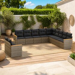 Garden Sofa Set 11 Piece Outdoor Furniture Patio Seating Grey Poly Rattan