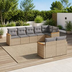 Beige 8 Piece Modular Outdoor Sofa Set with Cushions