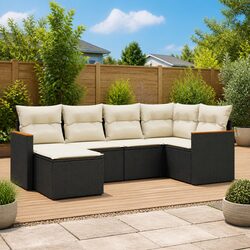 Garden Sofa Set 6 Piece Outdoor Furniture Patio Lounge Black Poly Rattan Modular
