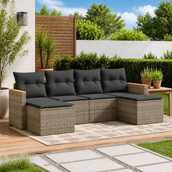 Garden Sofa Set 6 Piece Outdoor Furniture Patio Conversation Grey Poly Rattan