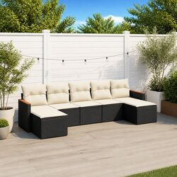 Comfortable Black Garden Sofa Set - 7 Piece Outdoor Furniture