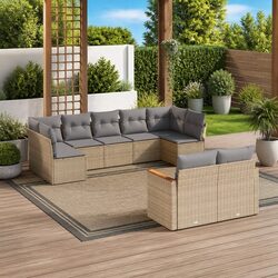 Beige Outdoor Lounge Set: 9-Piece Modular Sofa for Relaxation