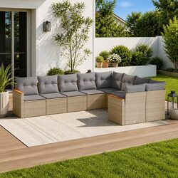 Outdoor Beige Poly Rattan Sofa Set for Cozy Gatherings