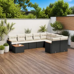 Outdoor Garden Sofa Set 10 Piece Black Poly Rattan Patio Furniture with Cushions